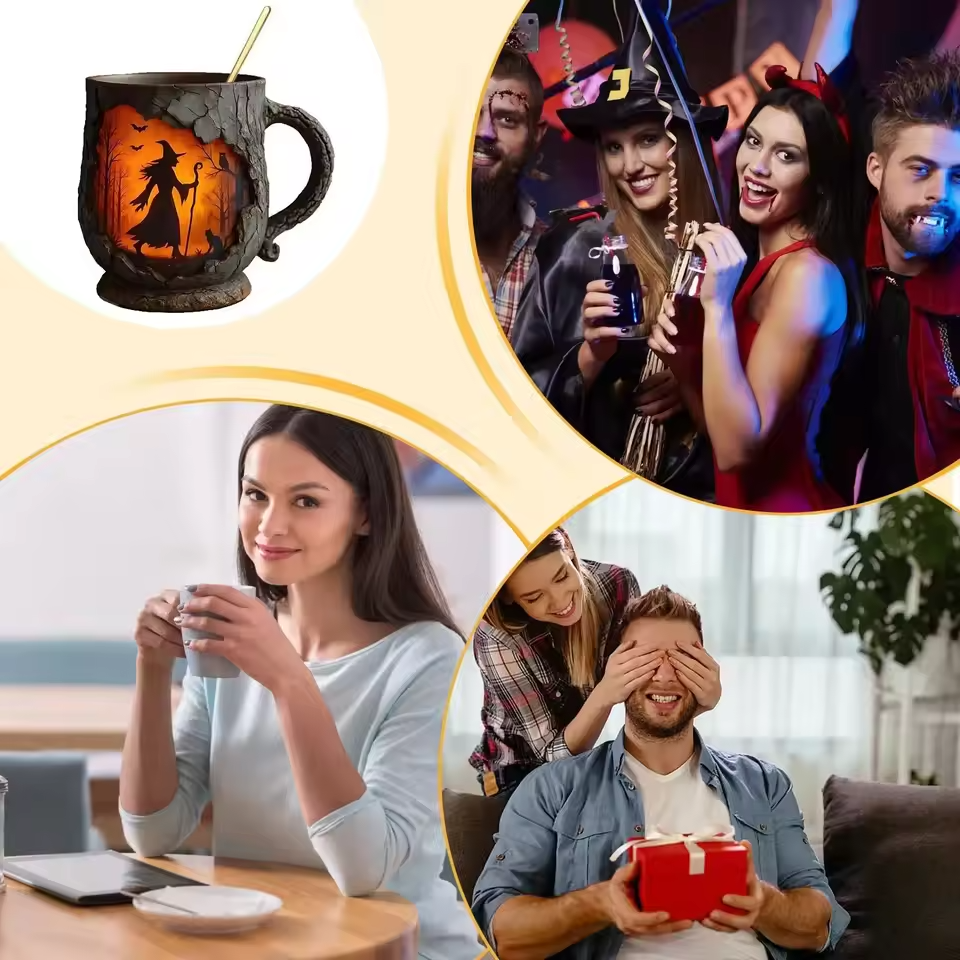 手工3D萬聖節馬克杯－以女巫和貓咪為主題