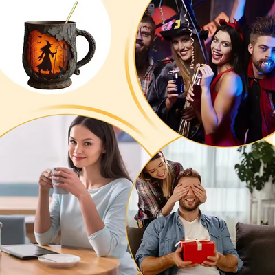 手工3D萬聖節馬克杯－以女巫和貓咪為主題