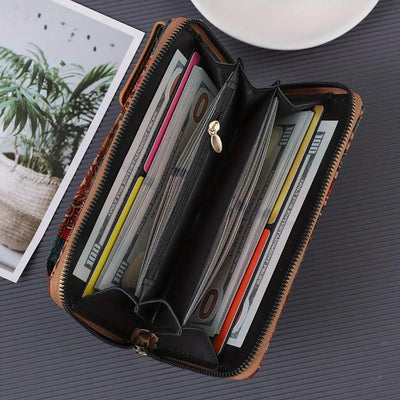 安妮娜 | 優雅花卉圖案長肩帶皮夾